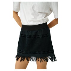 Chanel & Karl Lagerfeld Black Terry Cloth Logo Fringe Skirt