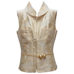 Collection Karl Lagerfeld de Chanel  Gilet camélia avec ceinture en perles 2001   Taille 40