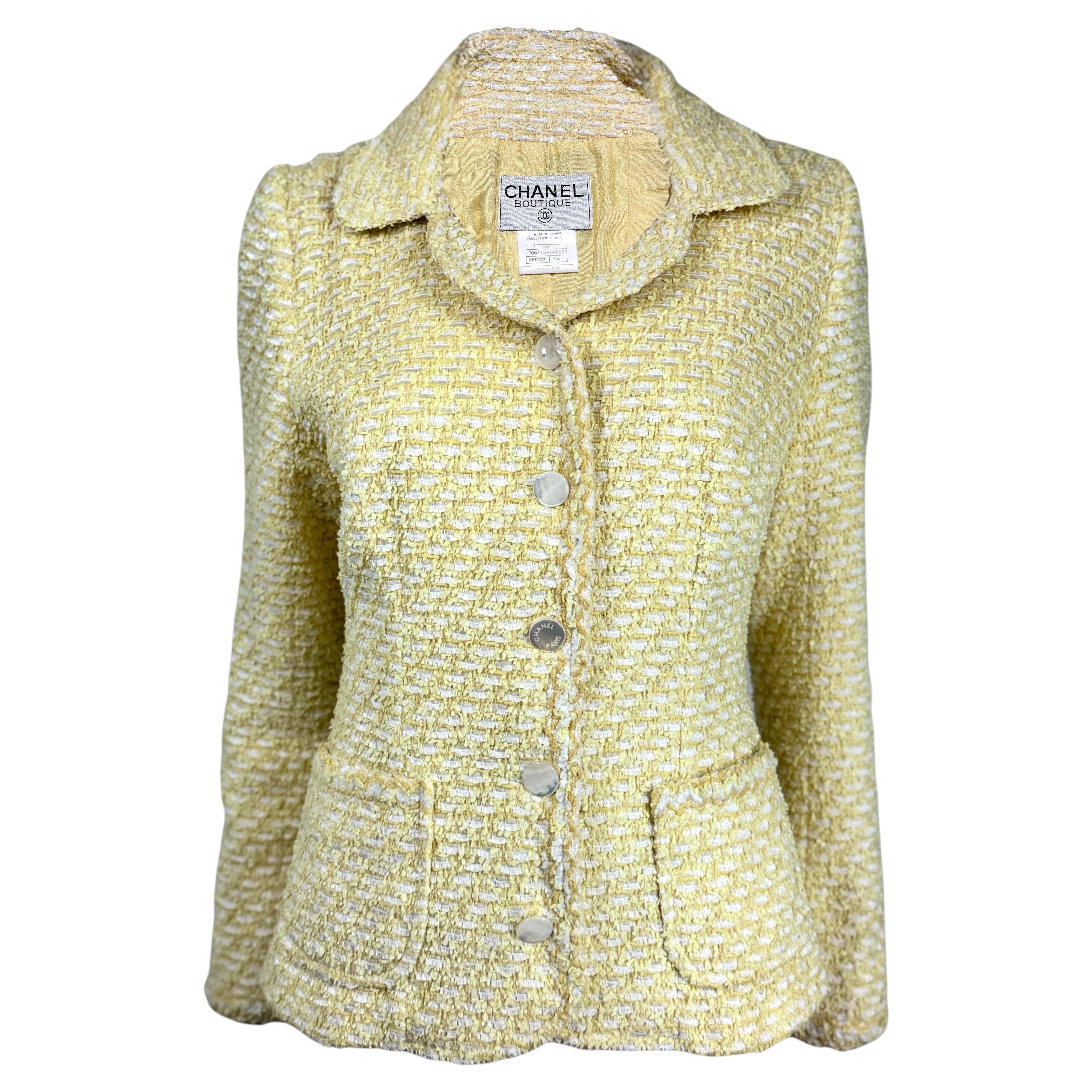 Chanel Karl Lagerfeld Cruise 1996 yellow white tweed jacket
