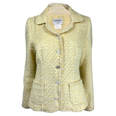 Chanel Karl Lagerfeld Cruise 1996 Gelbe weiße Tweedjacke