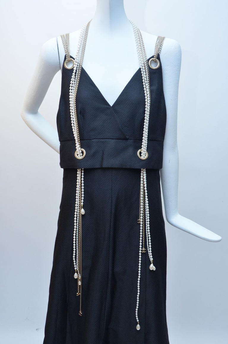 CHANEL Karl Lagerfeld Dress Embellished CC Charms Chains And Pearls NEW ...