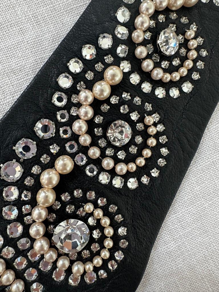 Chanel Karl Lagerfeld Era Leather Belt with Crystal and Pearl Embellishments For Sale 1
