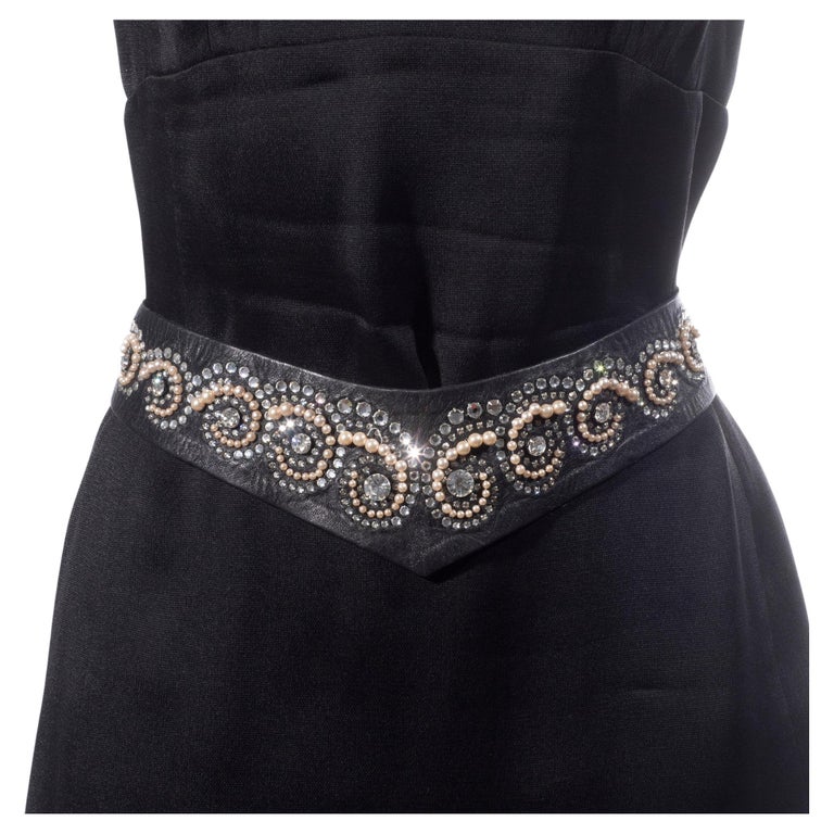 Chanel Black Jeweled Statement Belt Chanel Black Leather Crystal and Beads CC Buckle Belt 100CM  main image 4