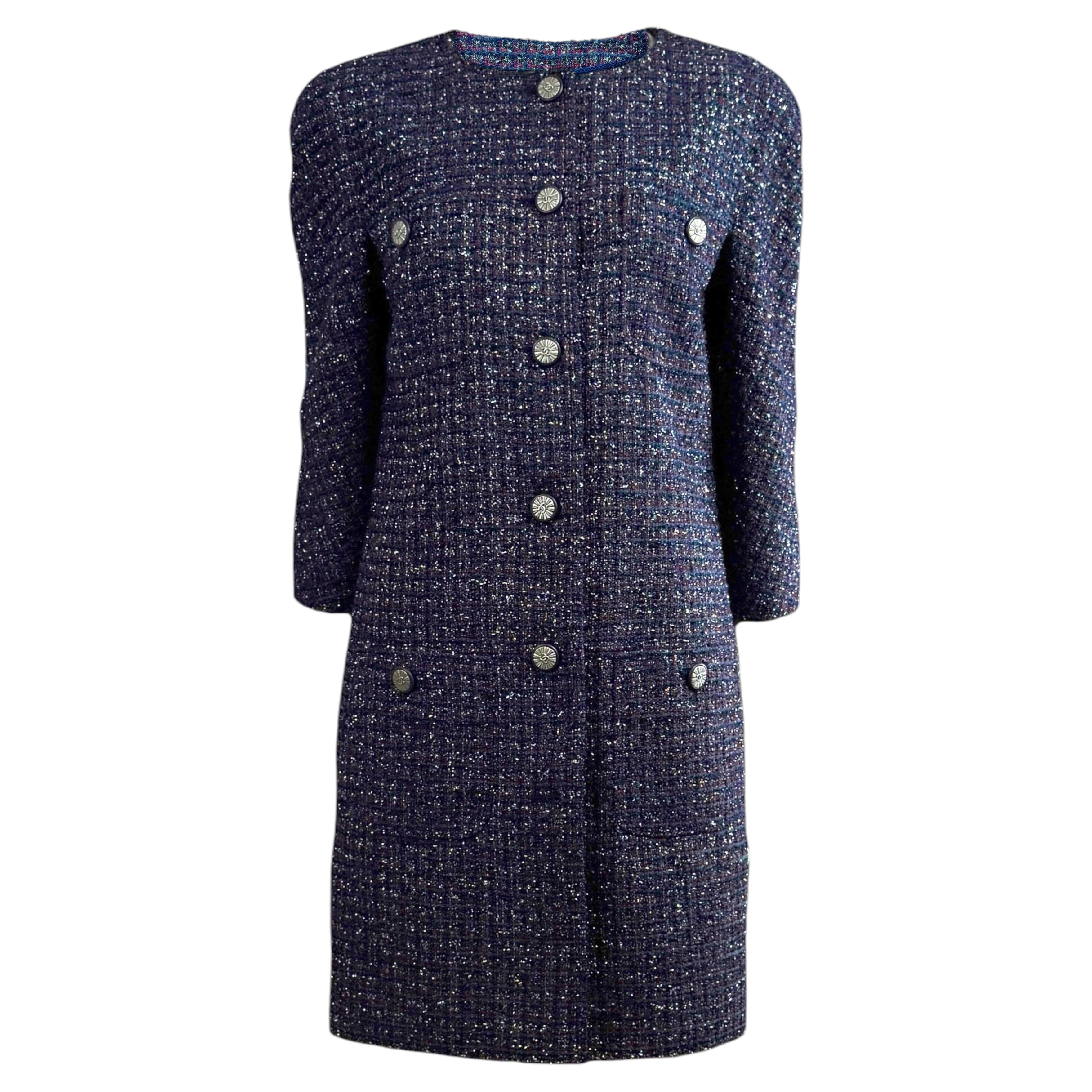 Chanel Karl Lagerfeld Autunno 2014: cappotto in tweed viola e blu navy in vendita