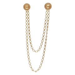 CHANEL KARL LAGERFELD gold-tone red crystal owl medallion coin chain dual brooch