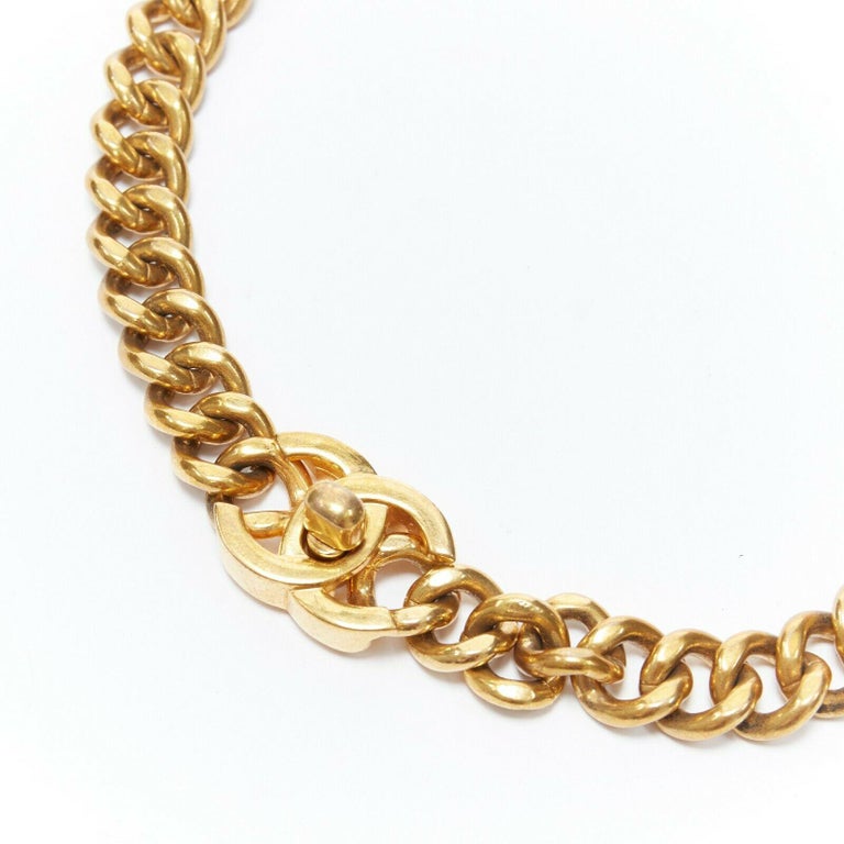 CHANEL KARL LAGERFELD heavy duty gold tone metal chain CC turnlock belt ...