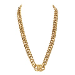 CHANEL KARL LAGERFELD heavy duty gold tone metal chain CC turnlock belt necklace