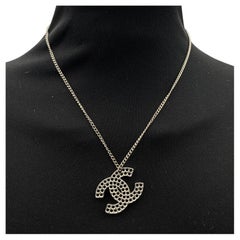 Chanel Karl Lagerfeld Silver Metal Chain Necklace CC Logo Pendant