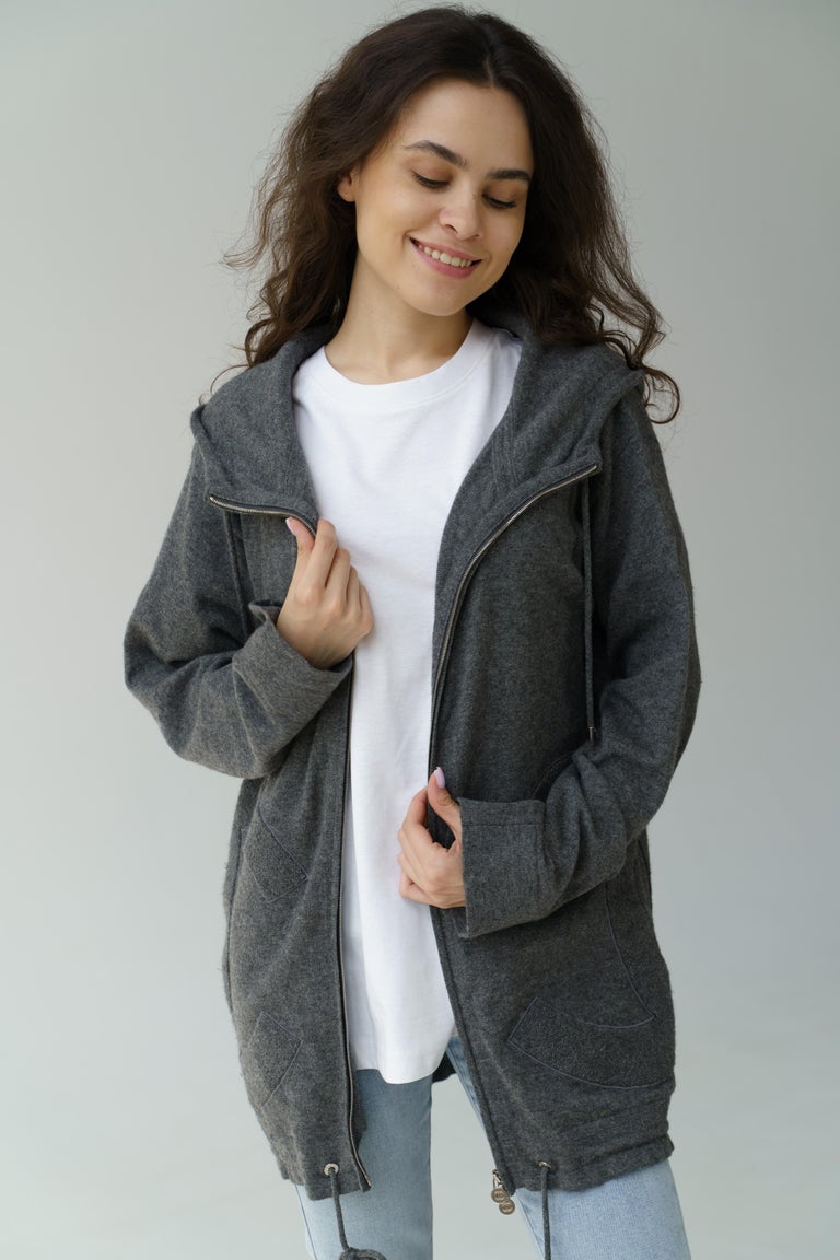 Chanel and Karl Lagerfeld Sport line Gray Zipped Cashmere Hoodie 
