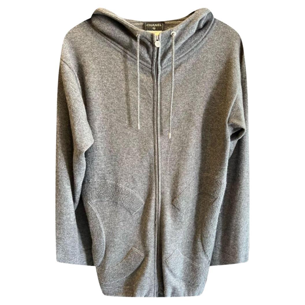Chanel & Karl Lagerfeld Sport line Gray Zipped Cashmere Hoodie big CC