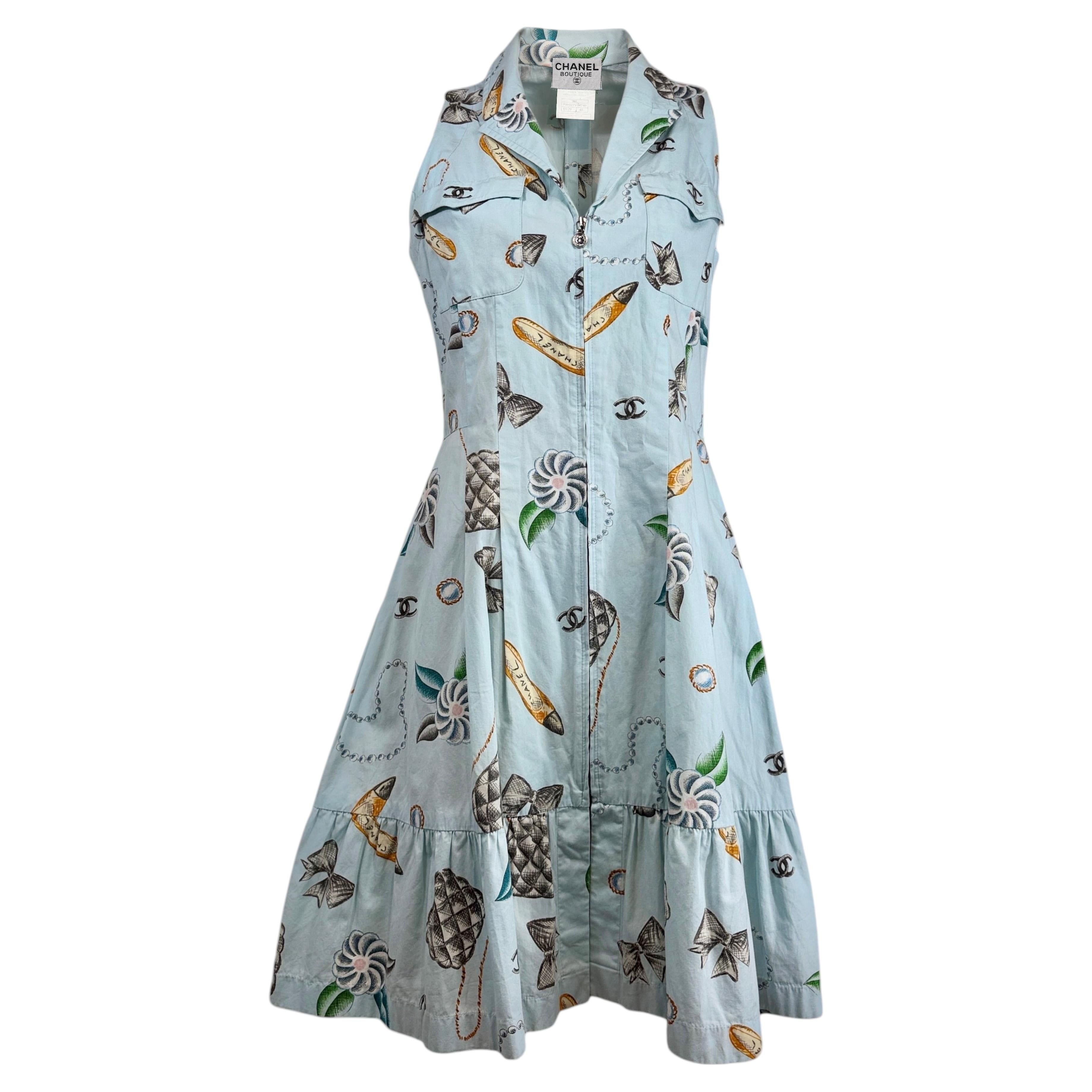 Chanel Karl Lagerfeld Frühjahr 1996 bedrucktes Baumwollkleid