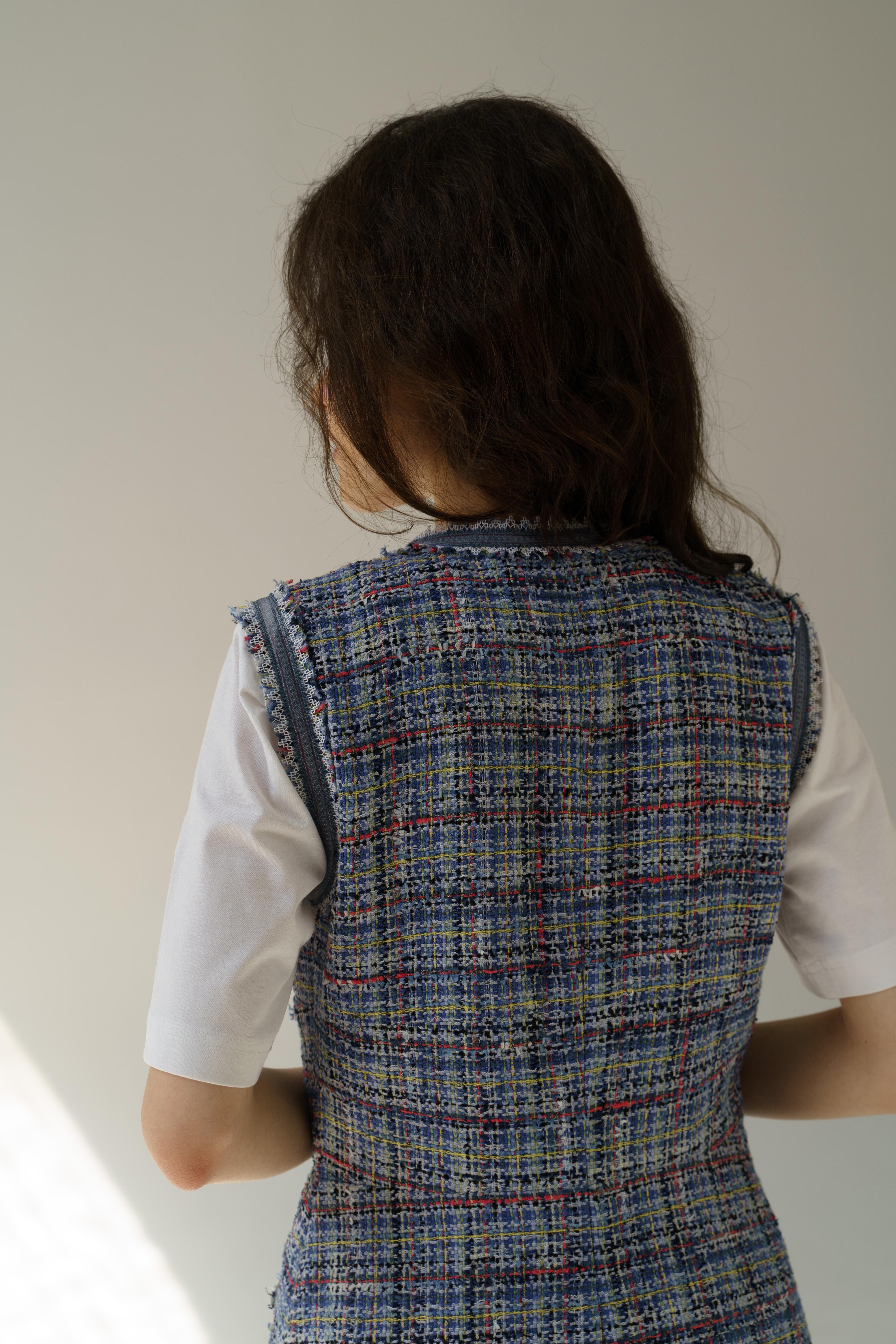 Chanel & Karl Lagerfeld SS09 2009 09P tweed blue Dress vest jacket FR38 5