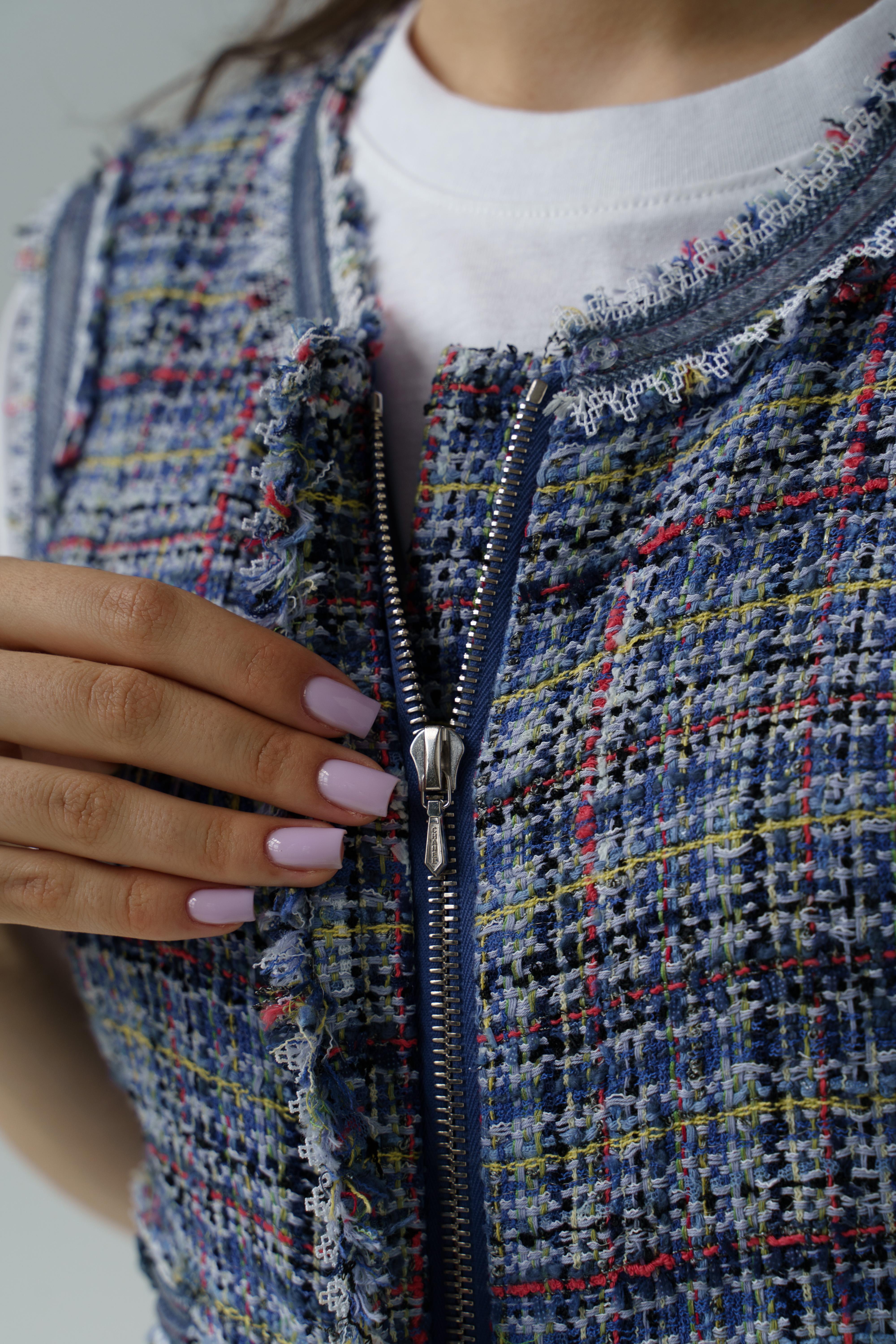 Chanel & Karl Lagerfeld SS09 2009 09P tweed blue Dress vest jacket FR38 6