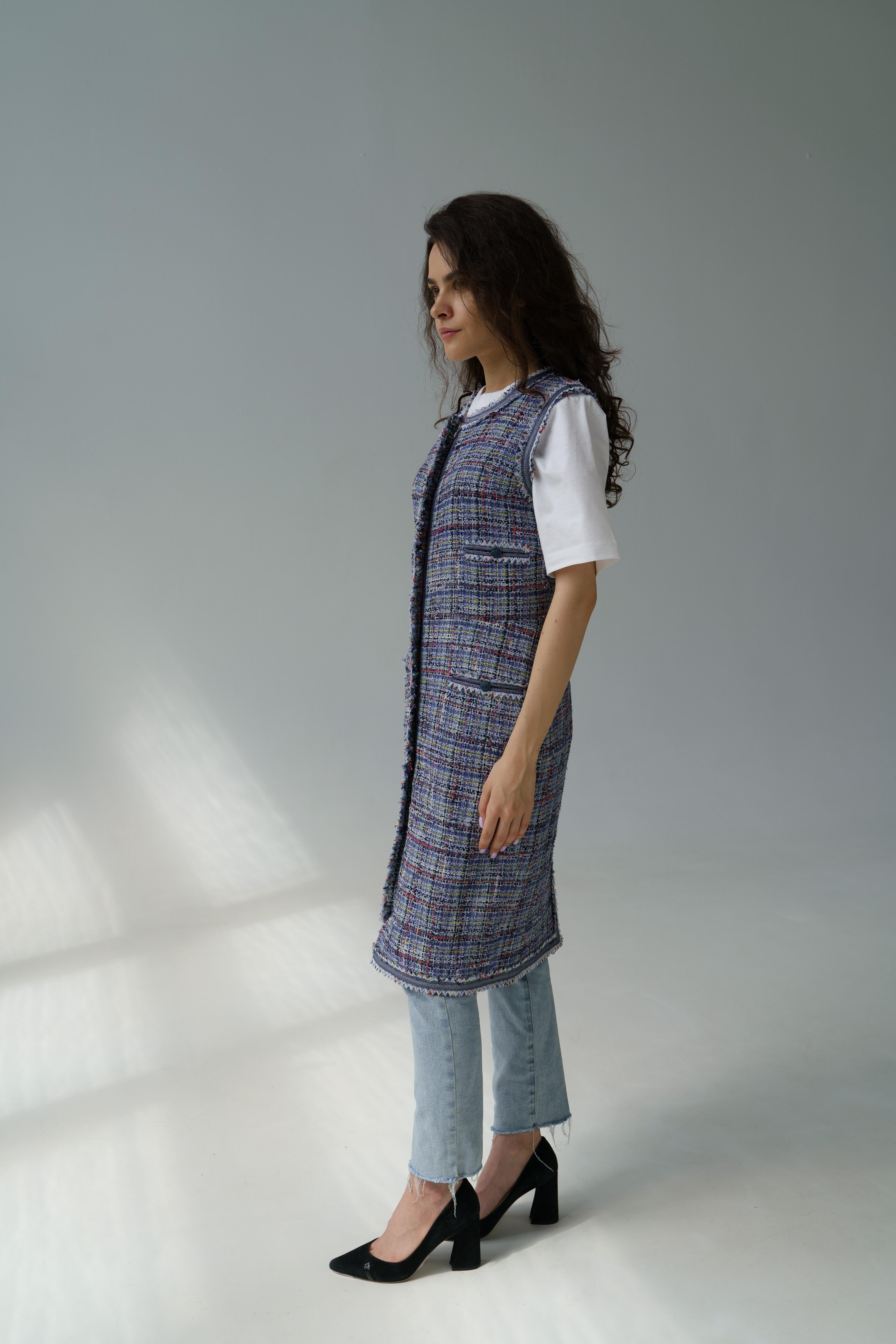 Chanel & Karl Lagerfeld SS09 2009 09P tweed blue Dress vest jacket FR38 2