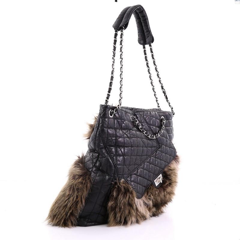Black Chanel Karl's Fantasy Cabas Tote Fur and Quilted Leather