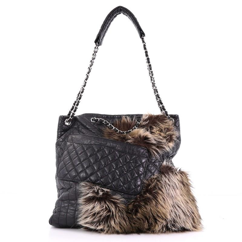 Chanel Karl's Fantasy Cabas Tote Fur and Quilted Leather In Excellent Condition In NY, NY