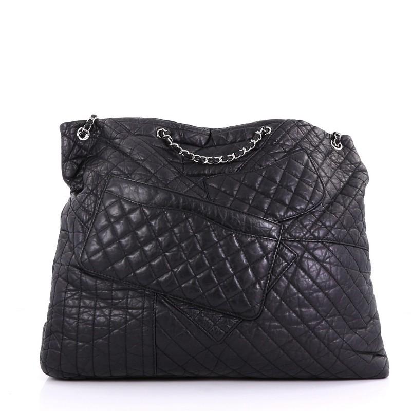 Black Chanel Karl's Fantasy Cabas Tote Quilted Leather