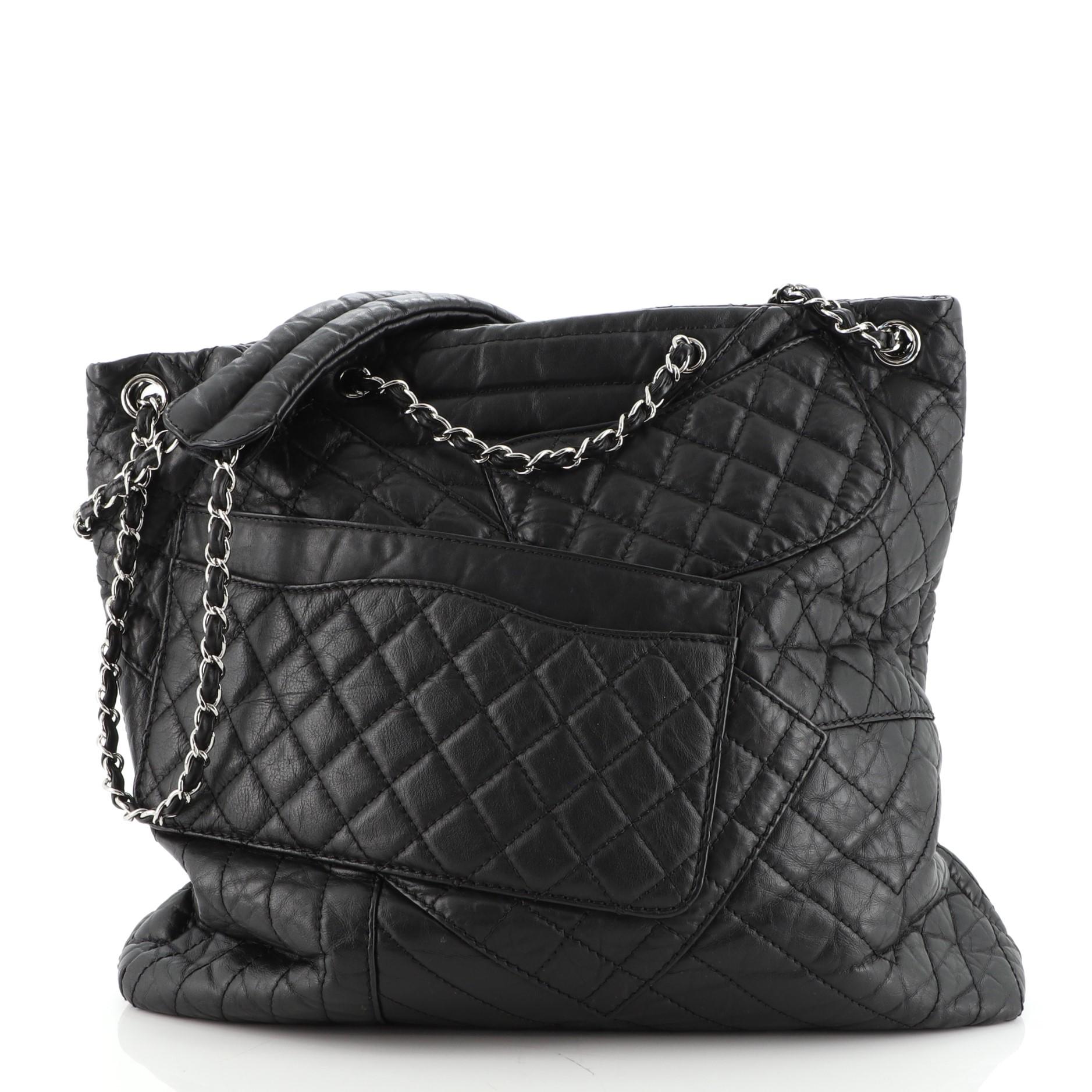 Black Chanel Karl's Fantasy Cabas Tote Quilted Leather Medium
