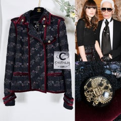 CHANEL Keira Knightley Style CC Eagle Buttons Black Tweed Jacket