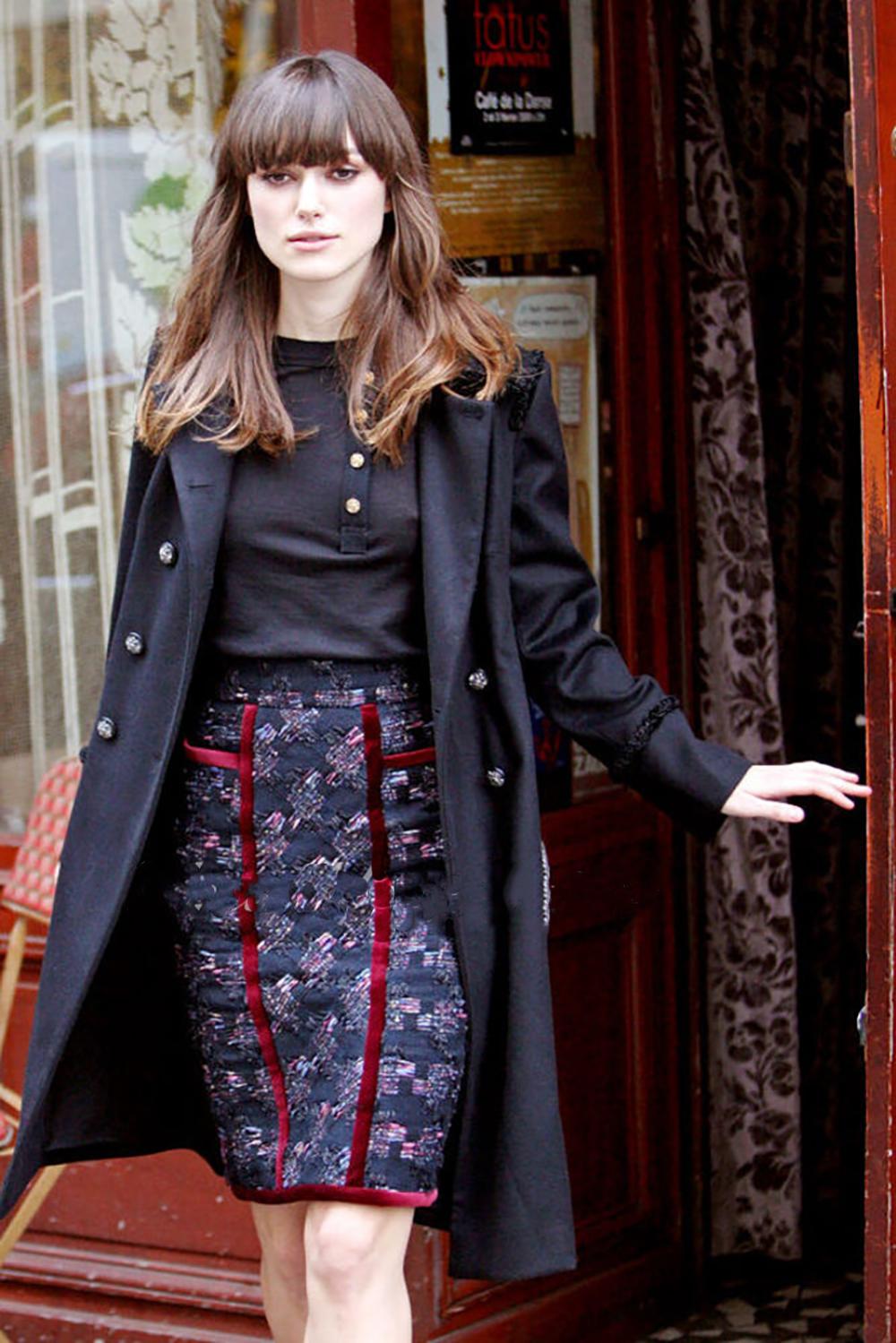 Black Chanel Keira Knightley Style Lesage Tweed Skirt 34 FR For Sale