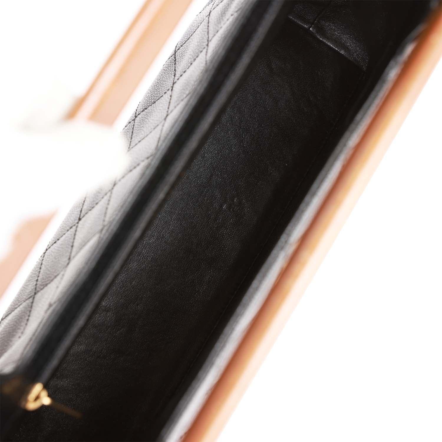 Chanel Kelly Negro Caviar Cuero Madera Asa Superior Embrague en venta 6