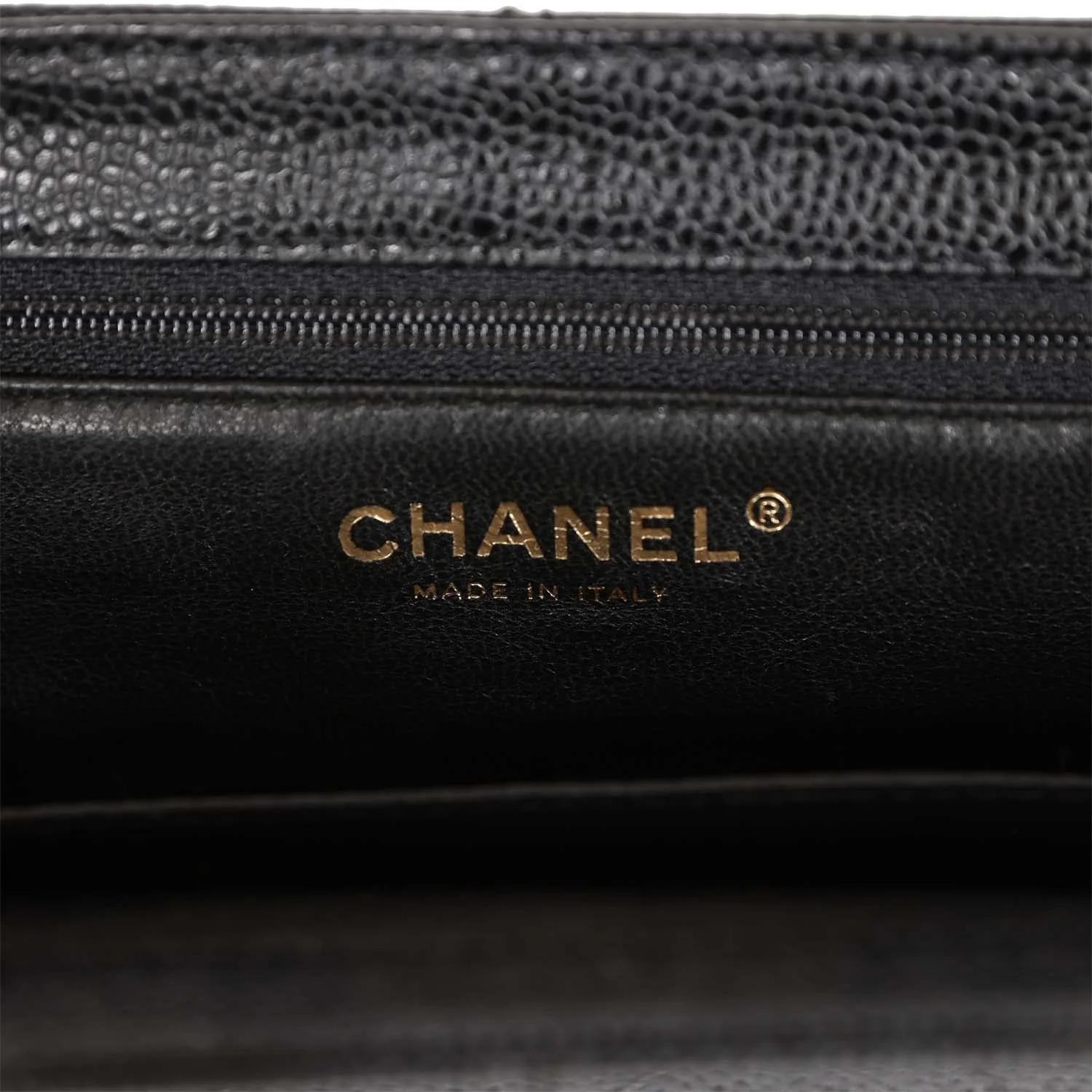 Chanel Kelly Negro Caviar Cuero Madera Asa Superior Embrague en venta 8