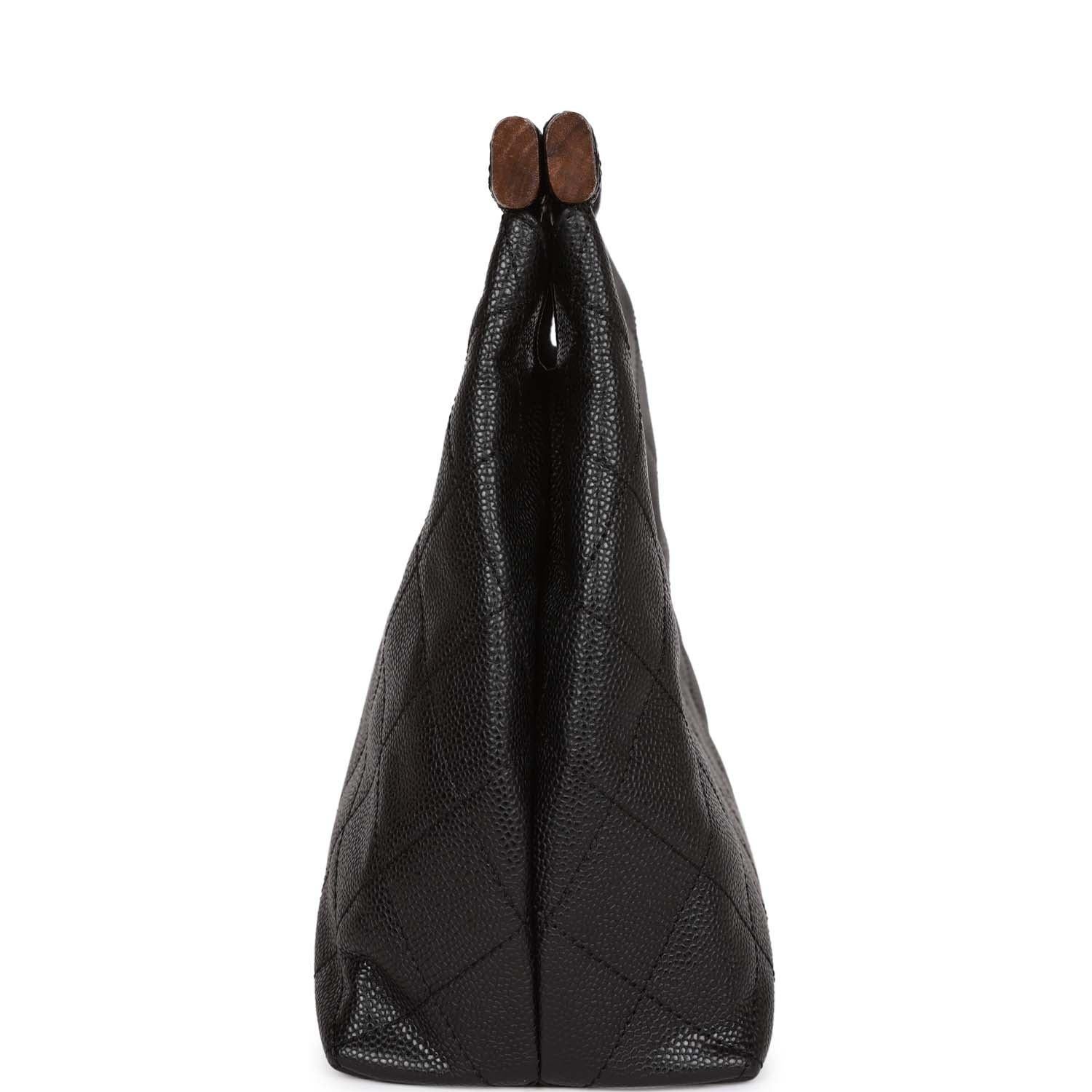 Chanel Kelly Negro Caviar Cuero Madera Asa Superior Embrague en venta 4