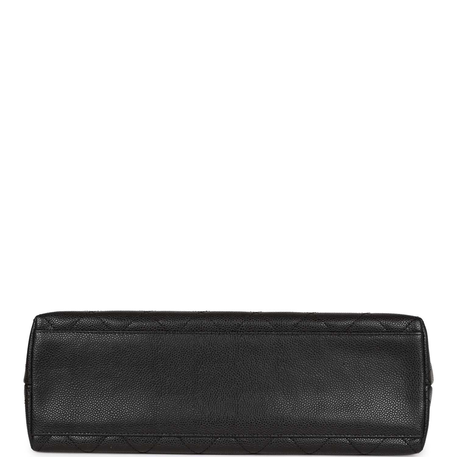 Chanel Kelly Negro Caviar Cuero Madera Asa Superior Embrague en venta 5
