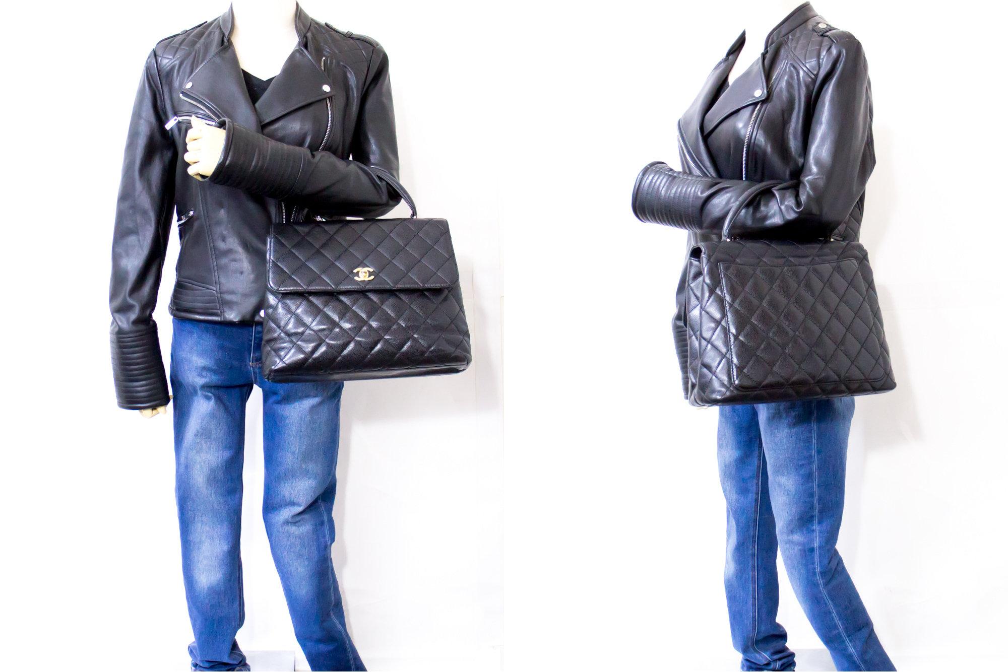 CHANEL Kelly Caviar Handbag Bag Black Flap Leather Gold Hardware 5