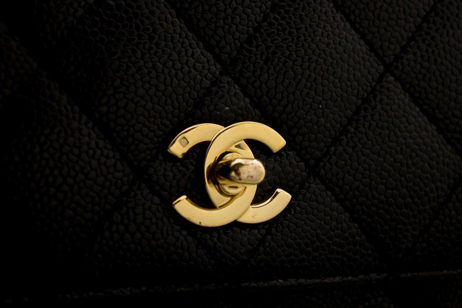 CHANEL Kelly Caviar Handbag Bag Black Flap Leather Gold Hardware 7