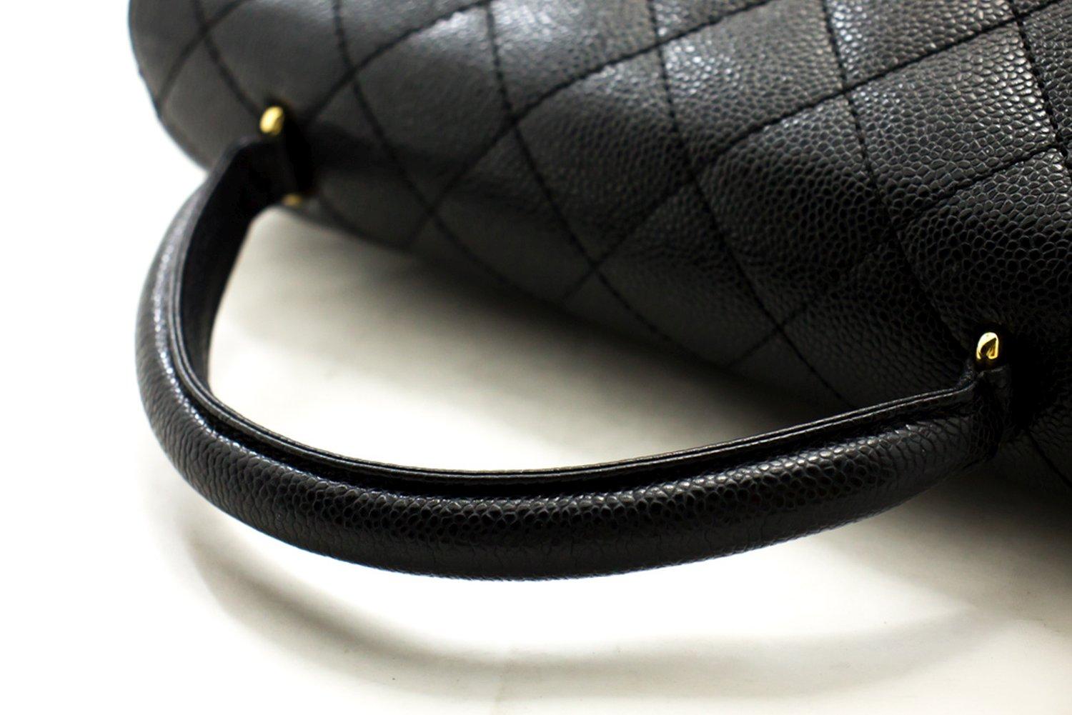 CHANEL Kelly Caviar Handbag Bag Black Flap Leather Gold Hardware 8