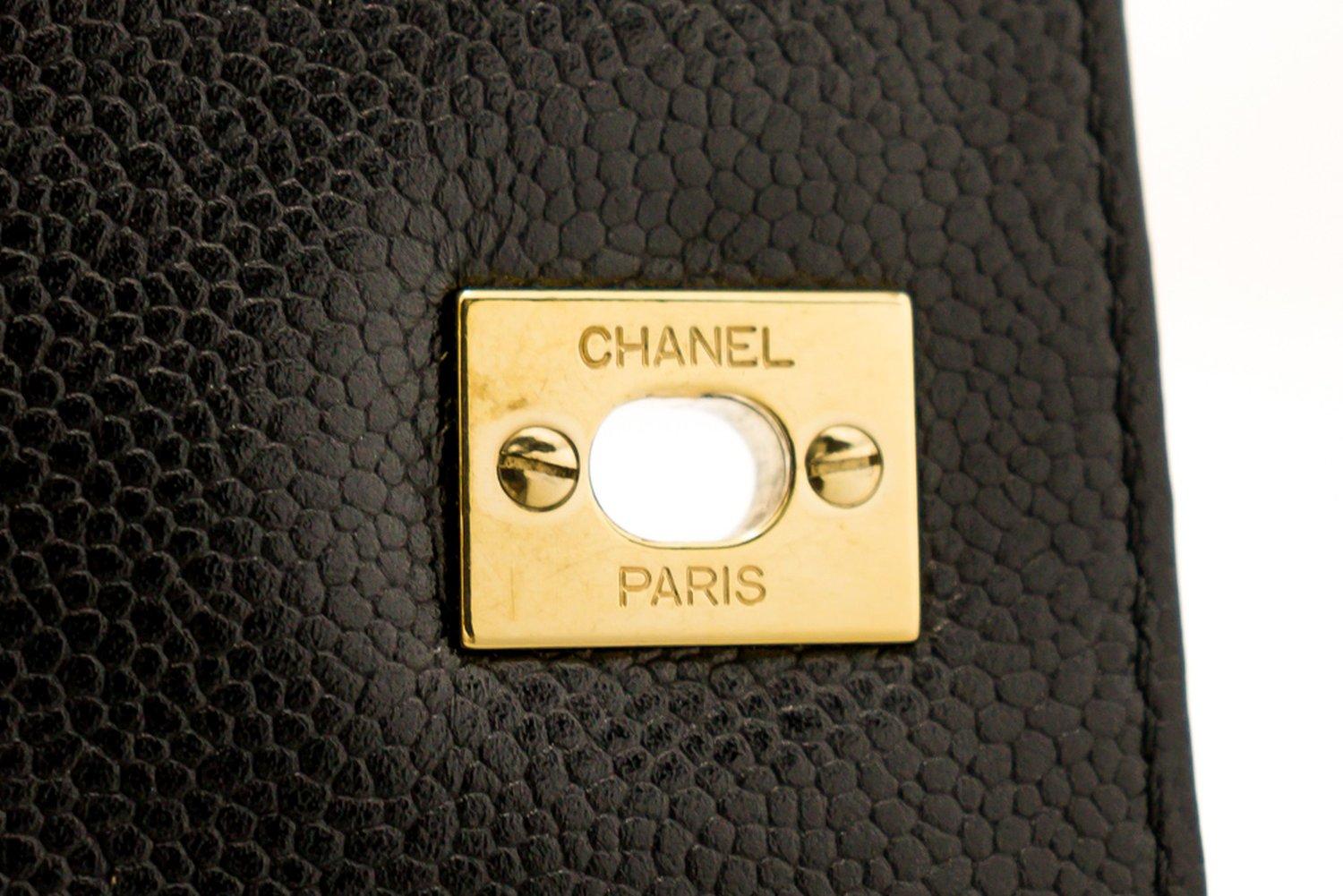 CHANEL Kelly Caviar Handbag Bag Black Flap Leather Gold Hardware 8