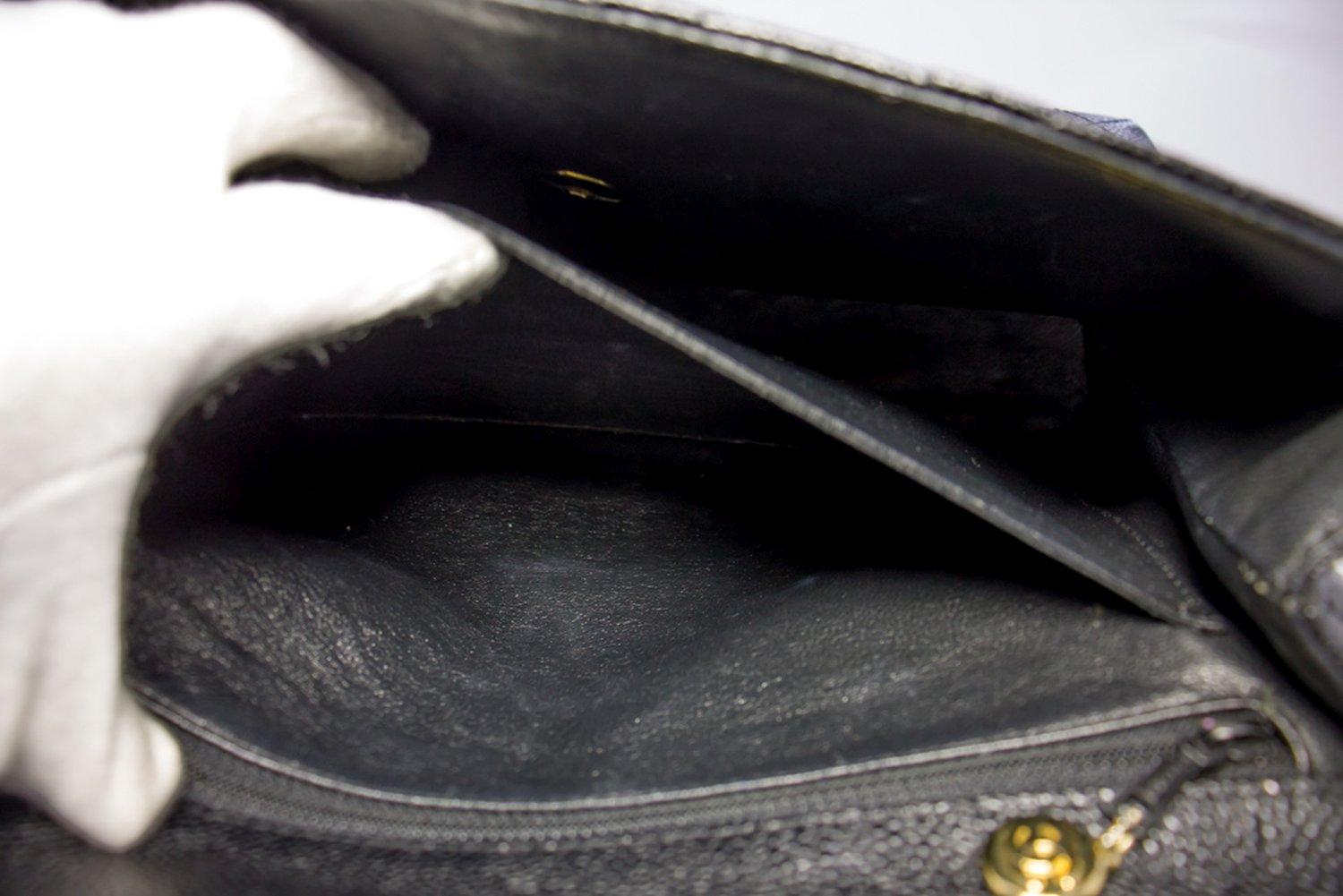 CHANEL Kelly Caviar Handbag Bag Black Flap Leather Gold Hardware 11