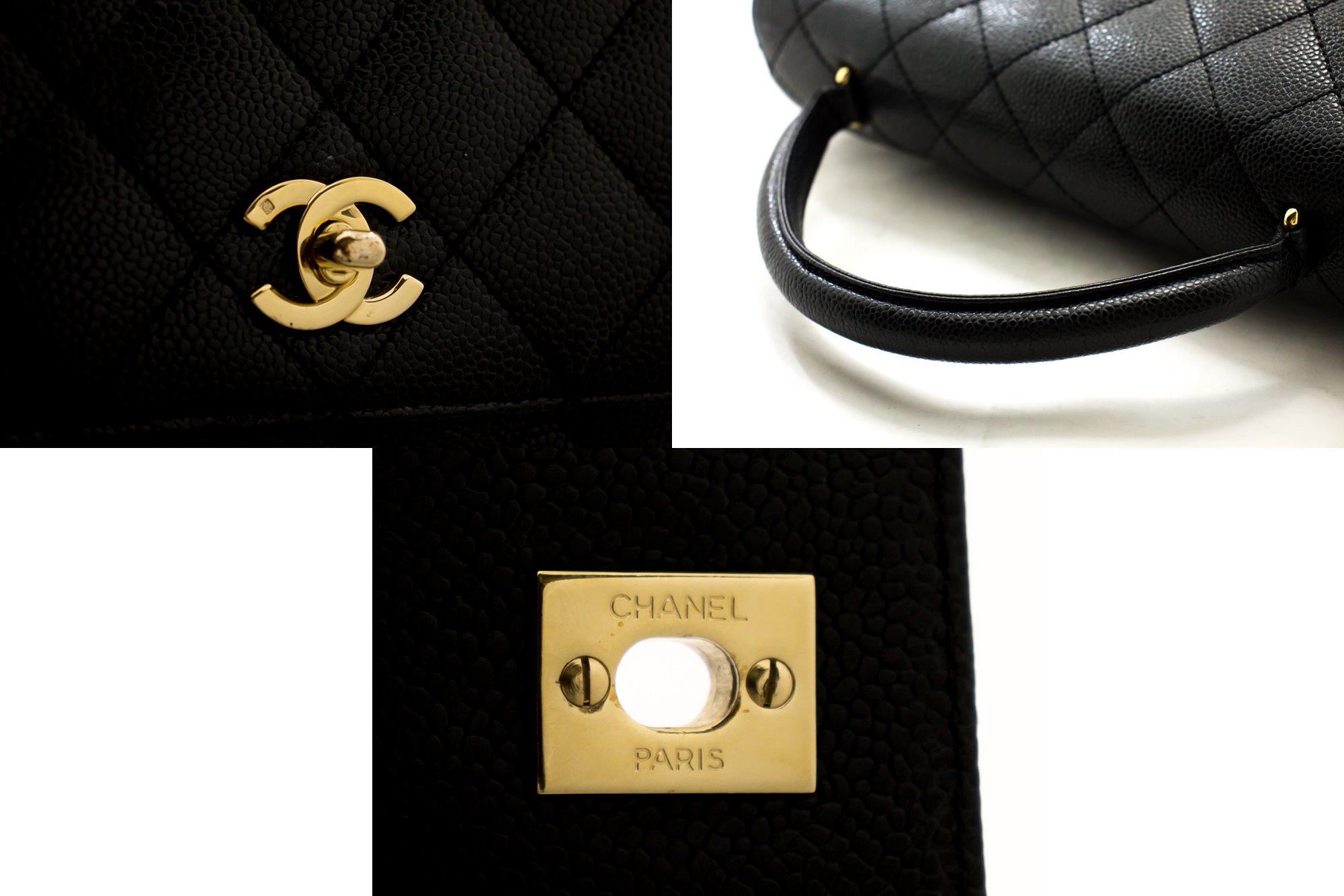 CHANEL Kelly Caviar Handbag Bag Black Flap Leather Gold Hardware 2