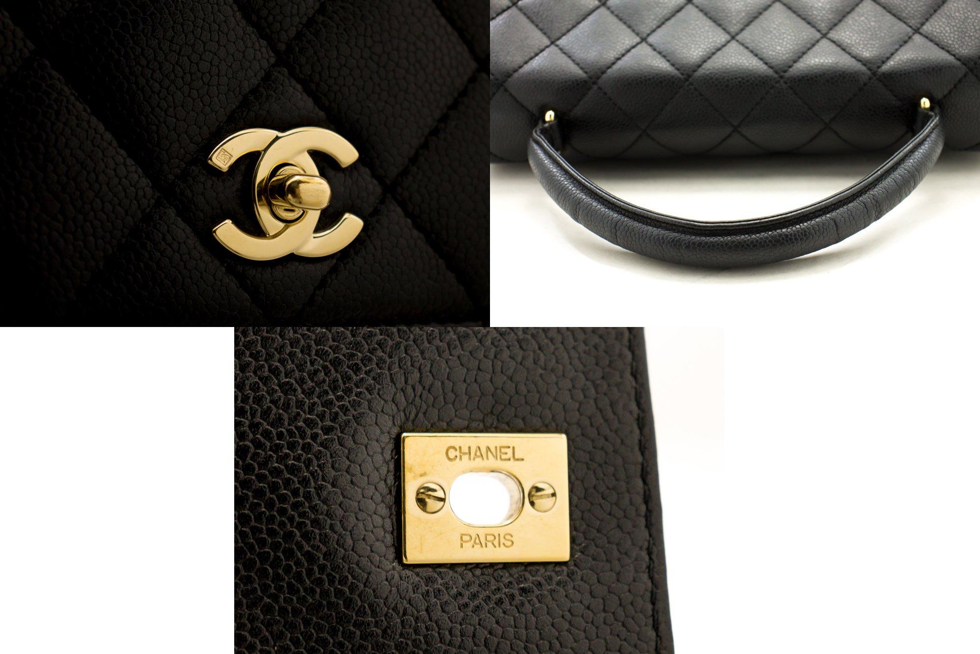 CHANEL Kelly Caviar Handbag Bag Black Flap Leather Gold Hardware 1