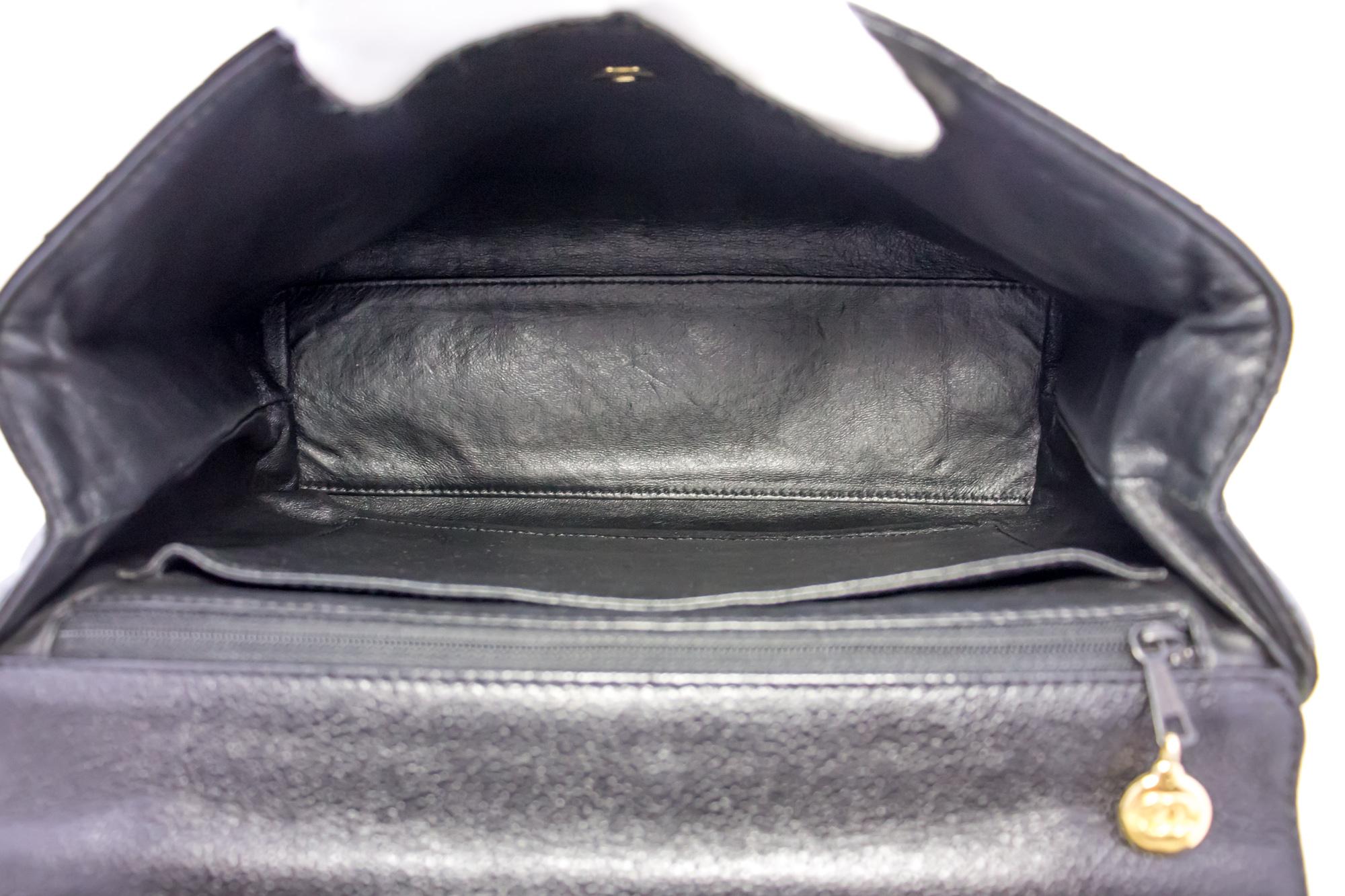 CHANEL Kelly Caviar Handbag Bag Black Flap Leather Gold Hardware 3