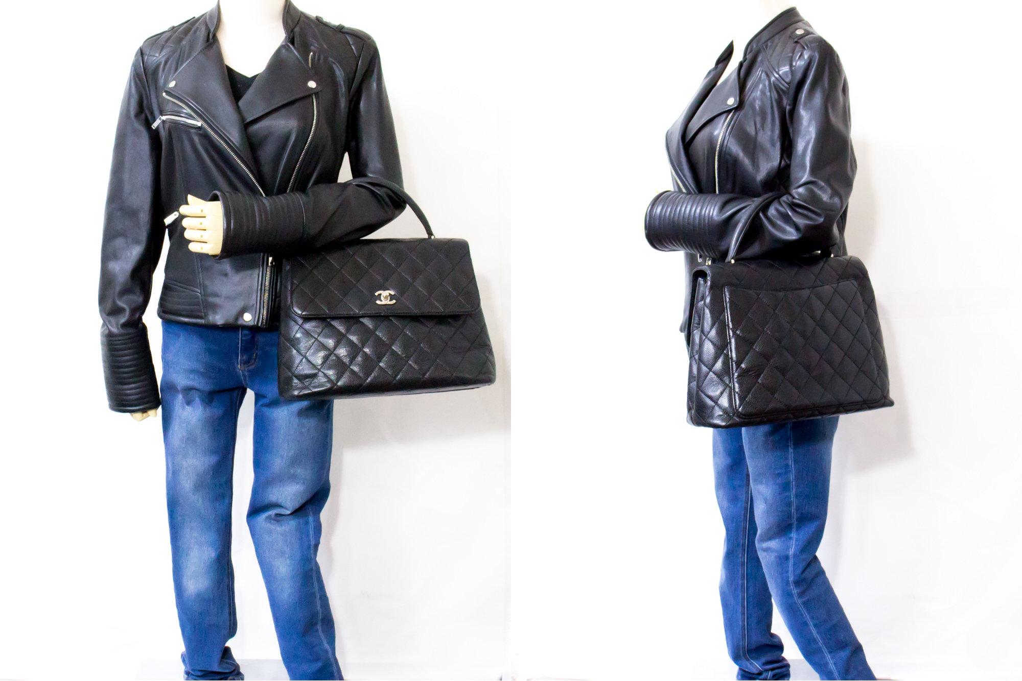 CHANEL Kelly Caviar Handbag Bag Black Flap Leather Silver Hardware 4