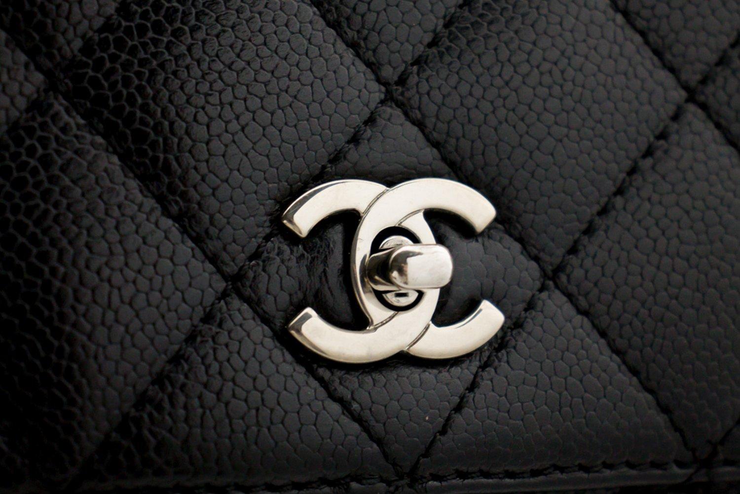 CHANEL Kelly Caviar Handbag Bag Black Flap Leather Silver Hardware 5