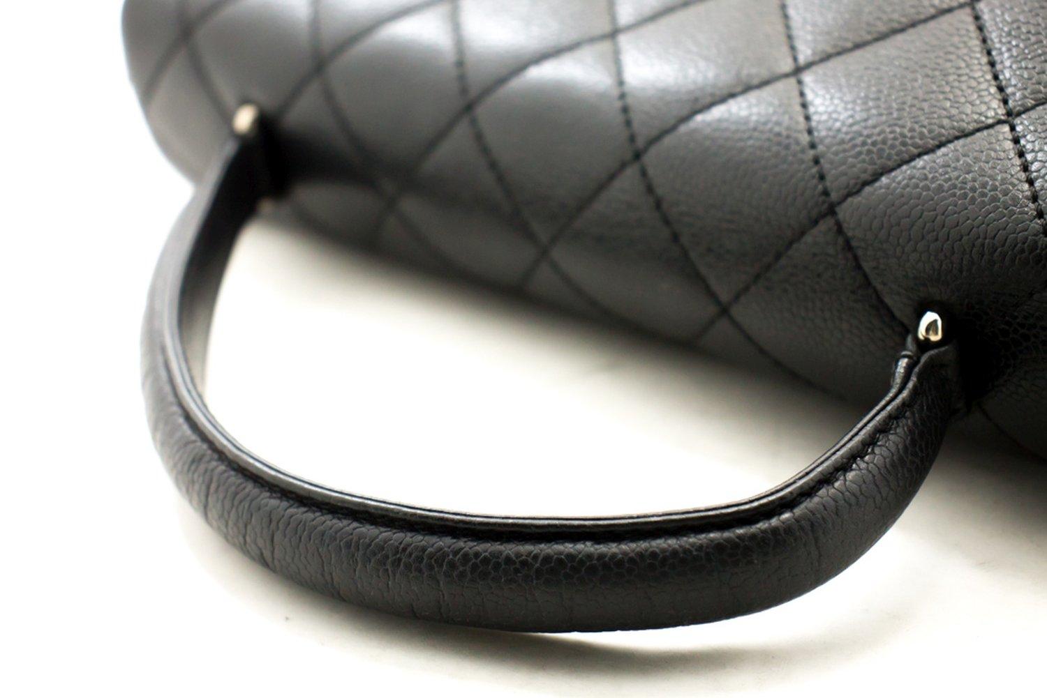 CHANEL Kelly Caviar Handbag Bag Black Flap Leather Silver Hardware 6