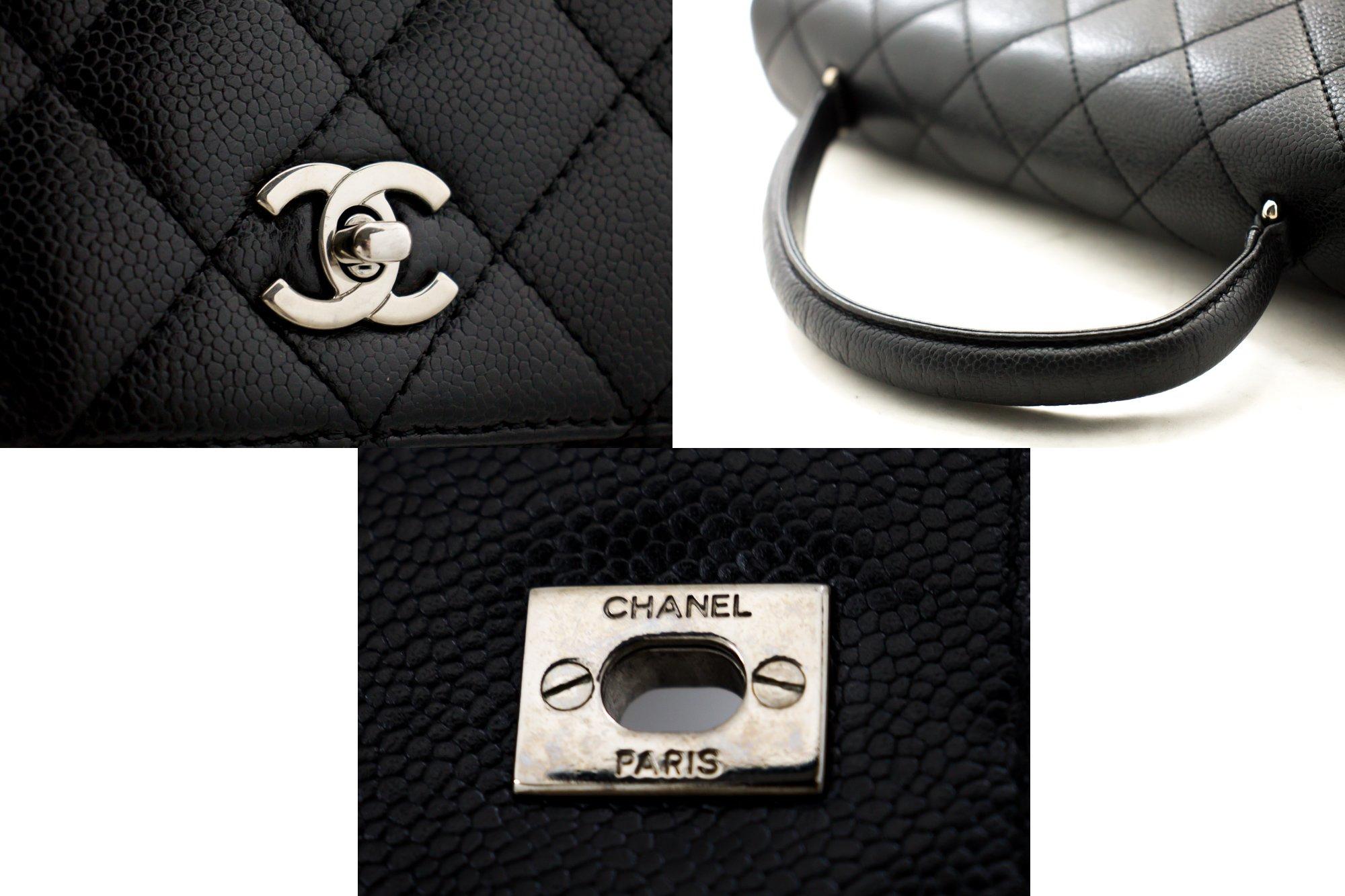 Women's CHANEL Kelly Caviar Handbag Bag Black Flap Leather Silver Hardware