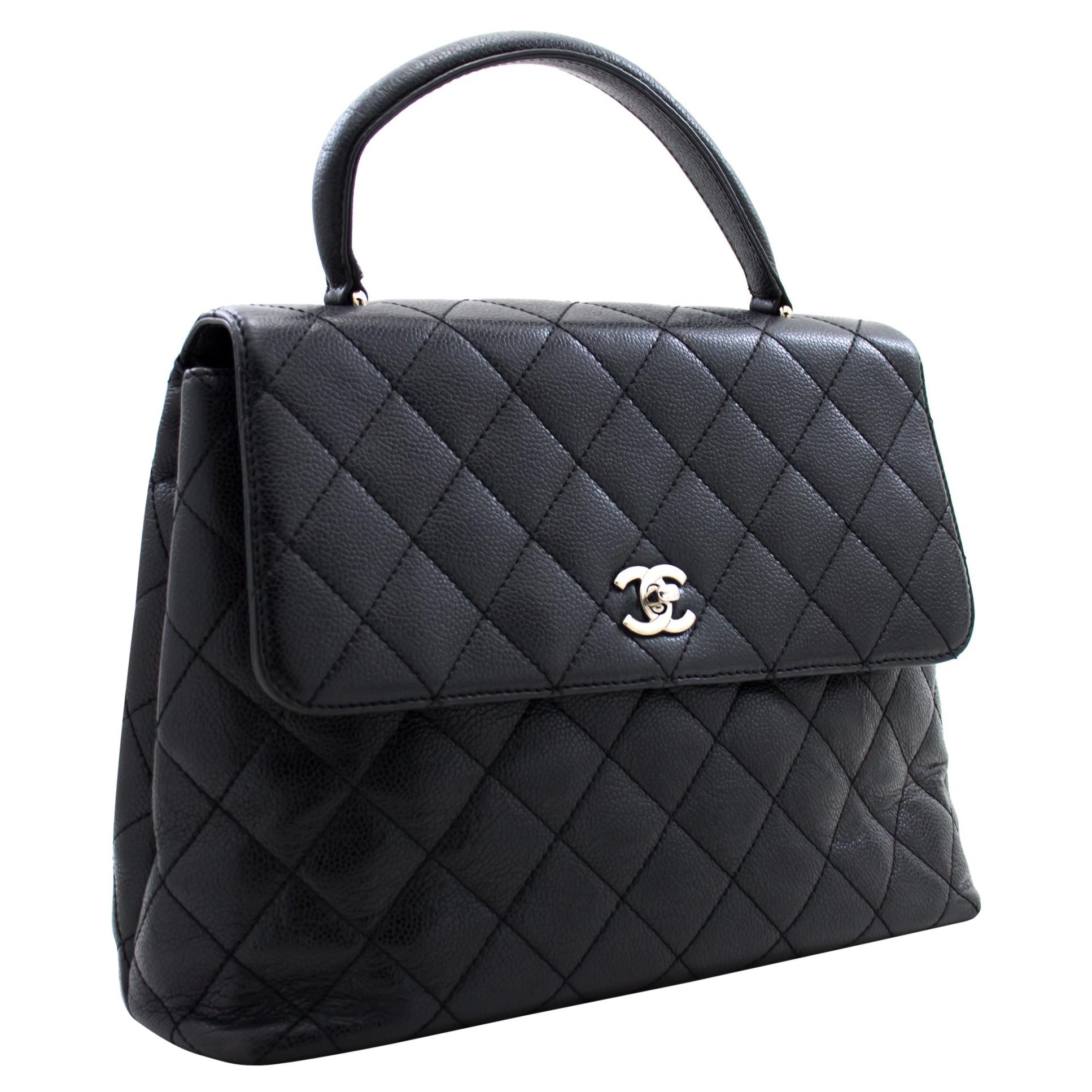 CHANEL Kelly Caviar Handbag Bag Black Flap Leather Silver Hardware