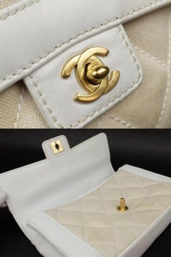 Chanel Kelly Flap 225221 White X Beige Coated Canvas Satchel