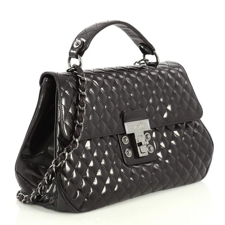 Chanel Kelly Mademoiselle Lock Top Handle Bag Quilted Glazed Calfskin
