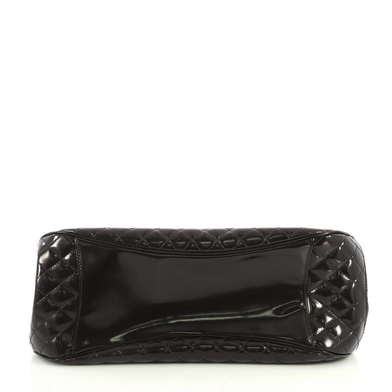 Black Chanel Kelly Mademoiselle Lock Top Handle Bag Quilted Glazed Calfskin East West