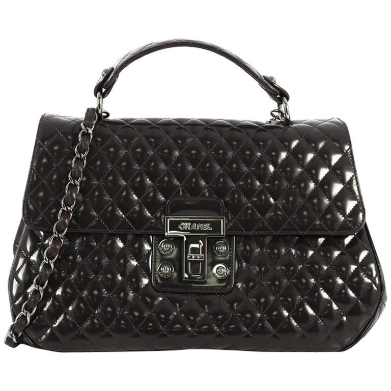 Chanel Kelly Mademoiselle Lock Top Handle Bag Quilted Glazed Calfskin ...