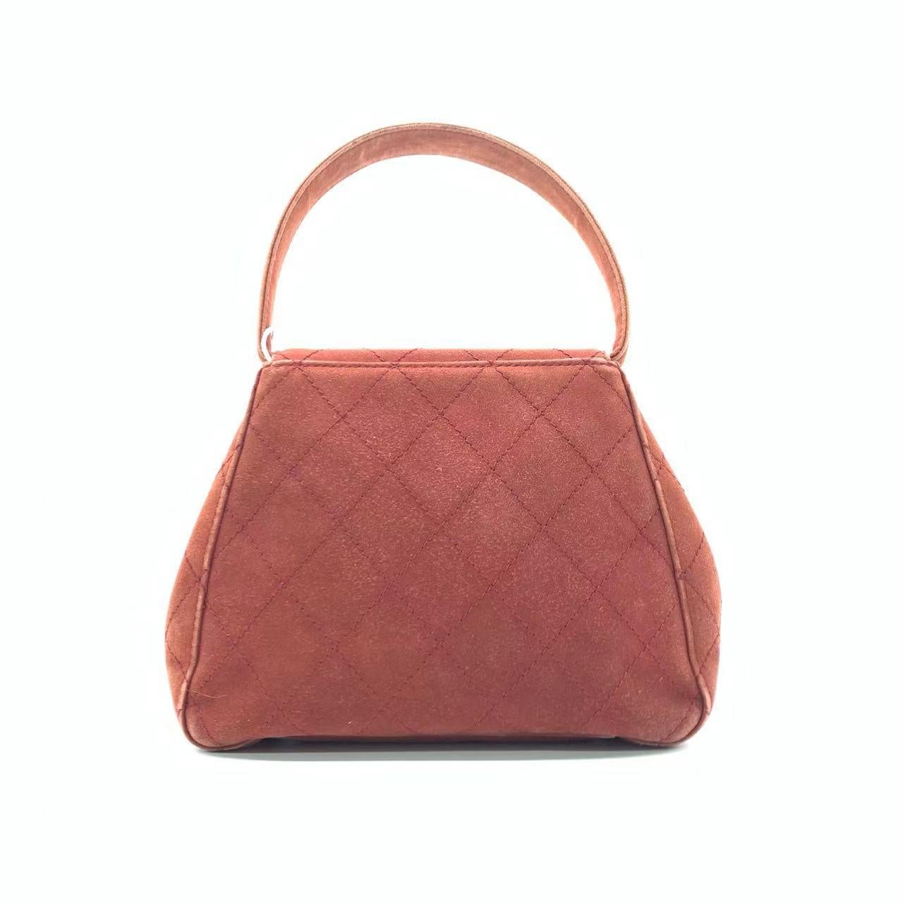 Brown Chanel Kelly Mini 1997 -1999 Caramel Tan Suede Leather Top Handle Bag