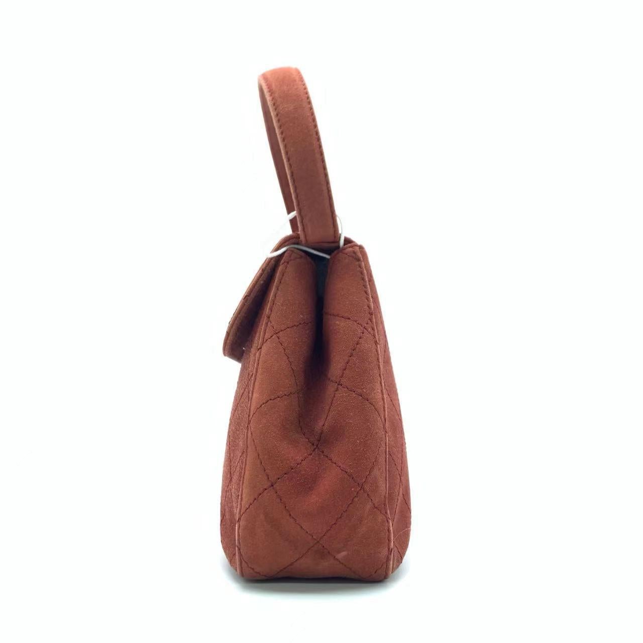 Chanel Kelly Mini 1997 -1999 Caramel Tan Suede Leather Top Handle Bag In Excellent Condition In AUBERVILLIERS, FR