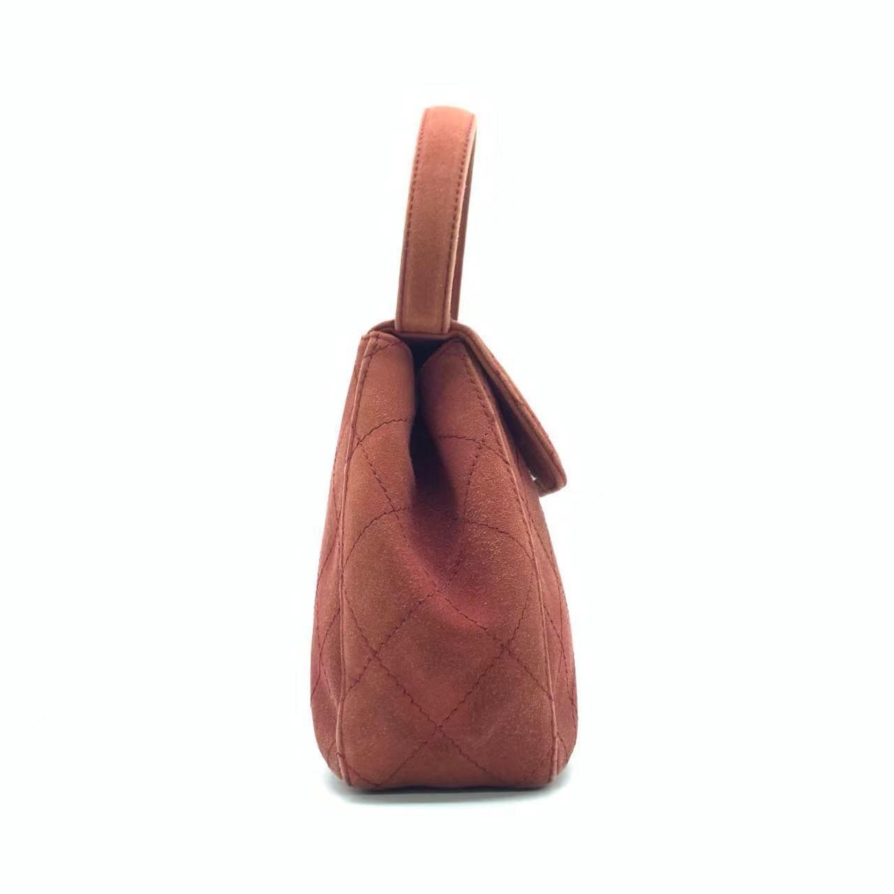 Women's Chanel Kelly Mini 1997 -1999 Caramel Tan Suede Leather Top Handle Bag