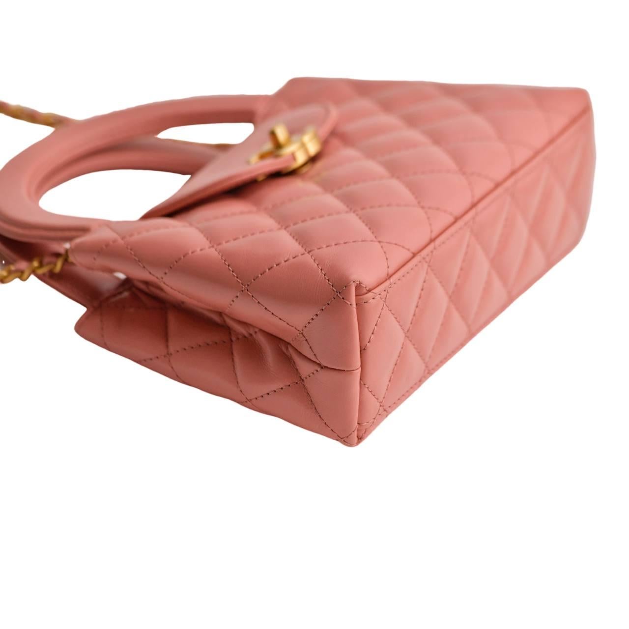 Chanel Nano Kelly Shiny Aged Calfskin Quilted Coral Pink Bag For Sale 6