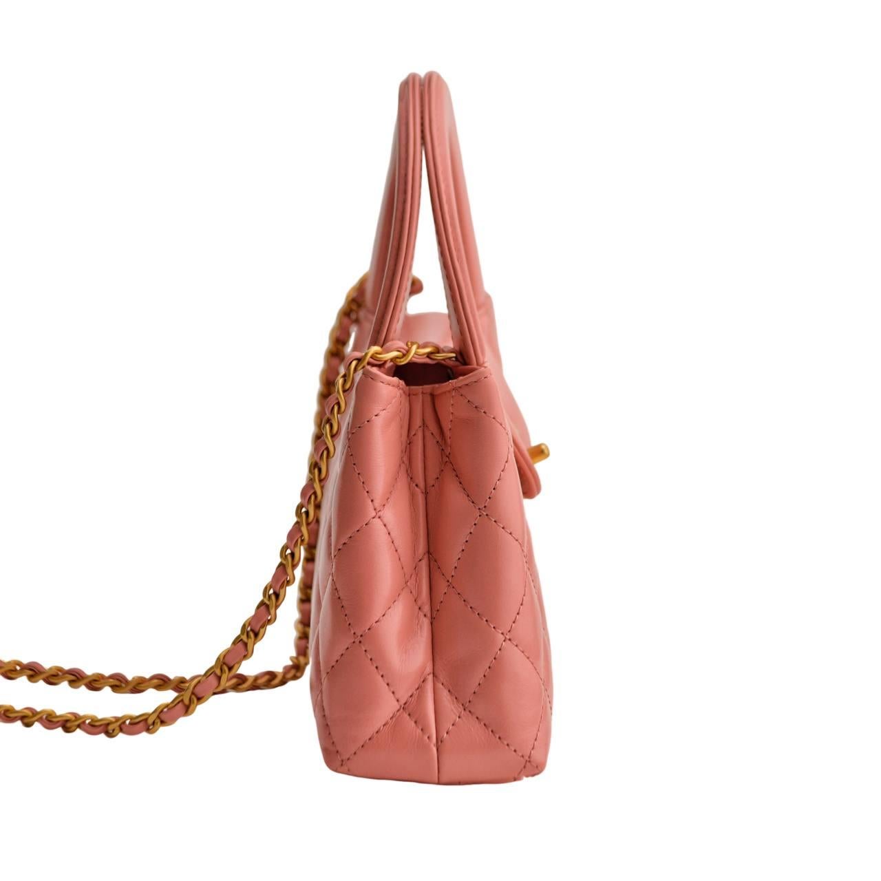Women's Chanel Nano Kelly Shiny Aged Calfskin Quilted Coral Pink Bag For Sale